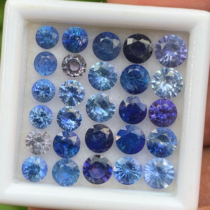 Blue Sapphire 3 - 4 mm Rounds 6.15 Ct Loose Gemstone Parcel of 27 Stones