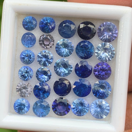 Blue Sapphire 3 - 4 mm Rounds 6.15 Ct Loose Gemstone Parcel of 27 Stones