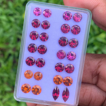Rhodolite & Hessonite Fantasy Concave Cut & Football Cut Garnet Round & Marquise Pairs 14 Pairs 4.7 - 5.5 mm / 17.42 Ct Natural Loose Gemstones Parcel For Earrings