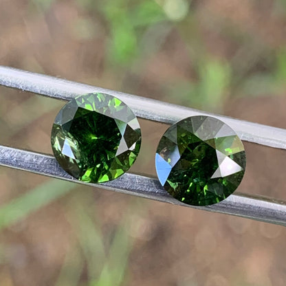 Green Zircon Round Pair 7.7 mm / 5 Ct Natural Loose Gemstones For Earrings