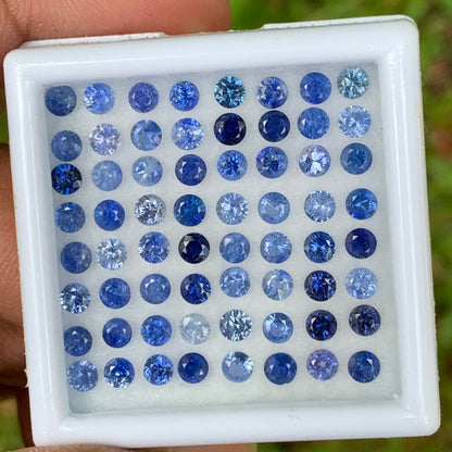Blue Sapphire 3 mm Rounds 8.26 Ct Loose Gemstone Parcel of 64 Stones