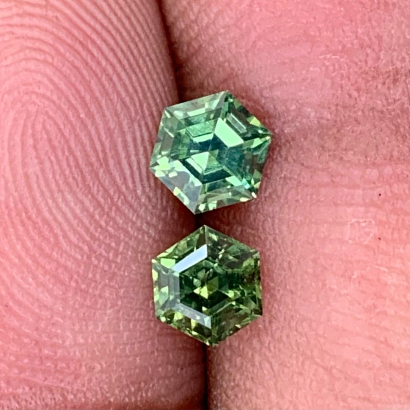 Natural Green Zircon Step Cut Hexagons 1.19 Ct Two Natural Loose Gemstones From Sri Lanka