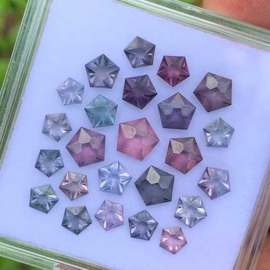 Spinel Pentagons 9 Ct / 24 Stones Star Cut Multicolor Natural Loose Gemstones