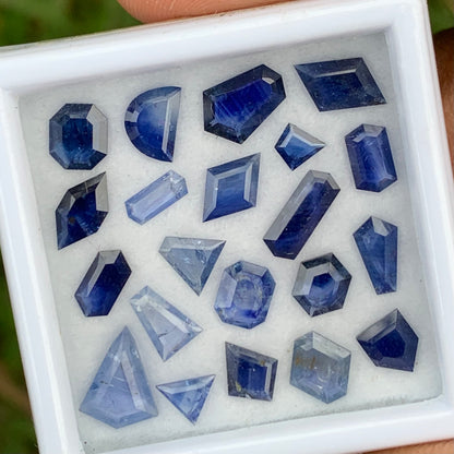Blue Sapphire Portrait Cut Different Geometric Shape Tablets 10.90 Ct Loose Gemstone Parcel of 21 Stones