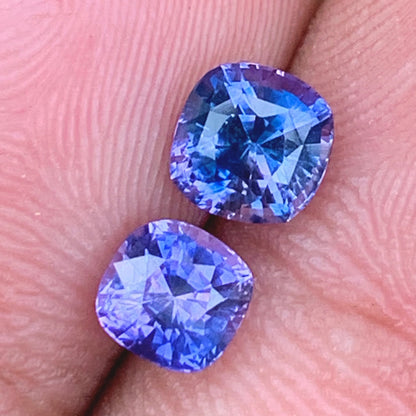 Purple & Blue Bicolor Sapphire Cushions Natural Heated Only Loose Gemstones 2 Ct / 2 Stones From Sri Lanka