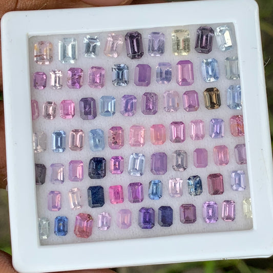 Unheated Sapphire Emerald Cut Loose Gem Parcel of 17.68 Ct / 73 Multicolor Natural Gemstones For Fine Jewelry