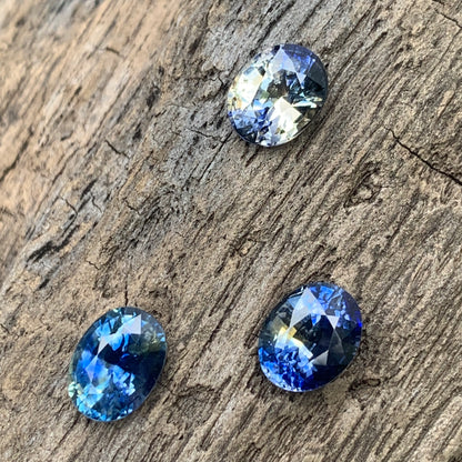 Blue & Yellow Bicolor Sapphire Ovals Natural Heated Only Loose Gemstones 4.30 Ct / 3 Stones From Sri Lanka