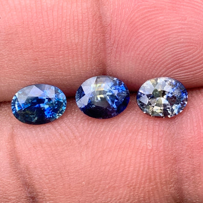 Blue & Yellow Bicolor Sapphire Ovals Natural Heated Only Loose Gemstones 4.30 Ct / 3 Stones From Sri Lanka