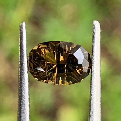 Yellowish Brown Zircon Fantasy Cut / Concave Cut Modified Oval 0.89 Ct Natural Loose Gemstone For Jewelry Making