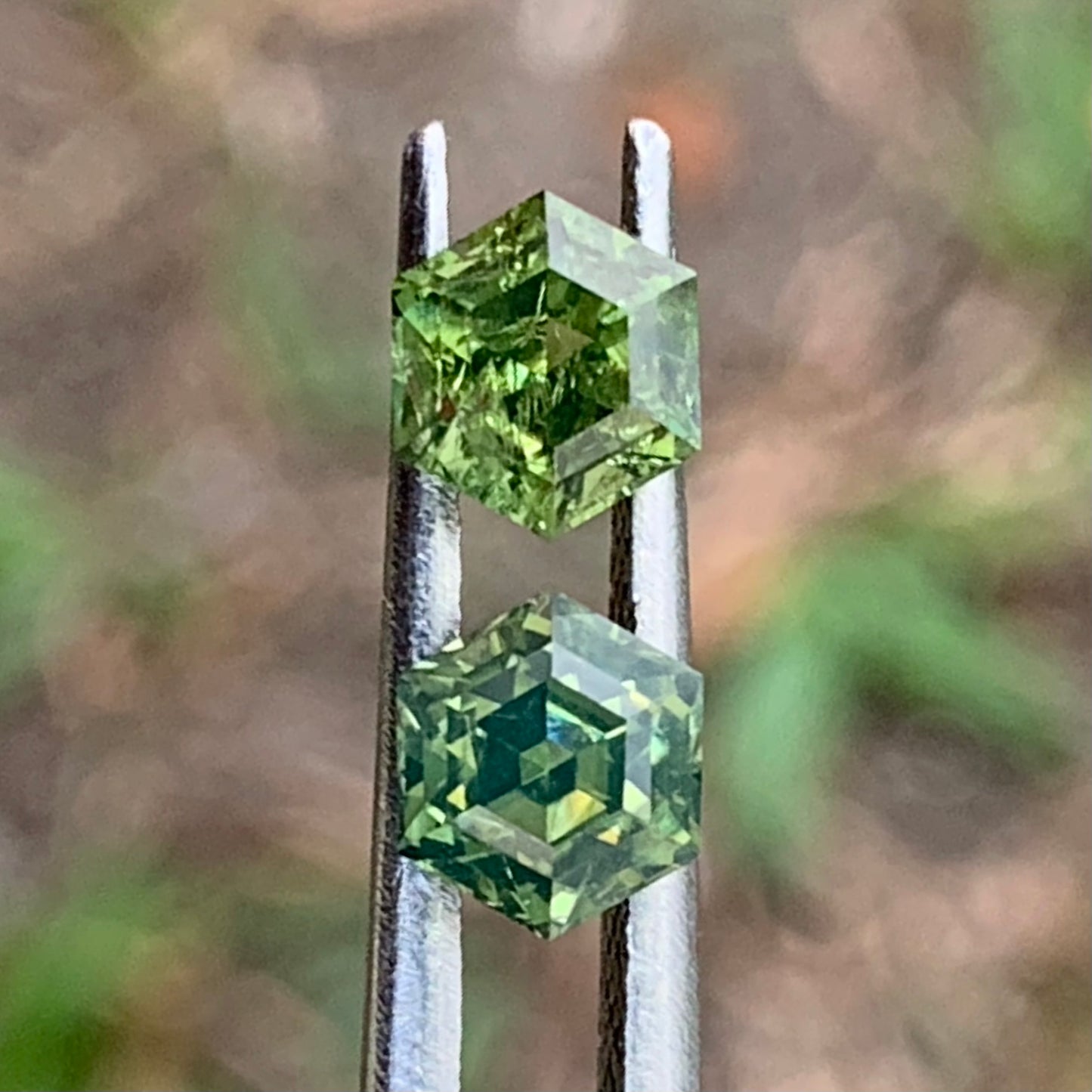 Natural Green Zircon Step Cut Hexagons 1.19 Ct Two Natural Loose Gemstones From Sri Lanka
