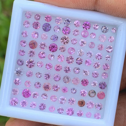 Unheated Pink & Purple 1.8 - 3.1 mm Sapphire Rounds 6 Ct Loose Gemstone Parcel of 100 Stones