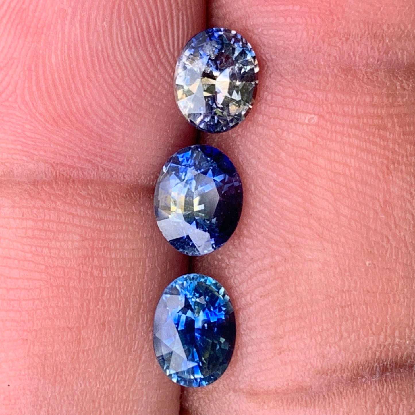 Blue & Yellow Bicolor Sapphire Ovals Natural Heated Only Loose Gemstones 4.30 Ct / 3 Stones From Sri Lanka