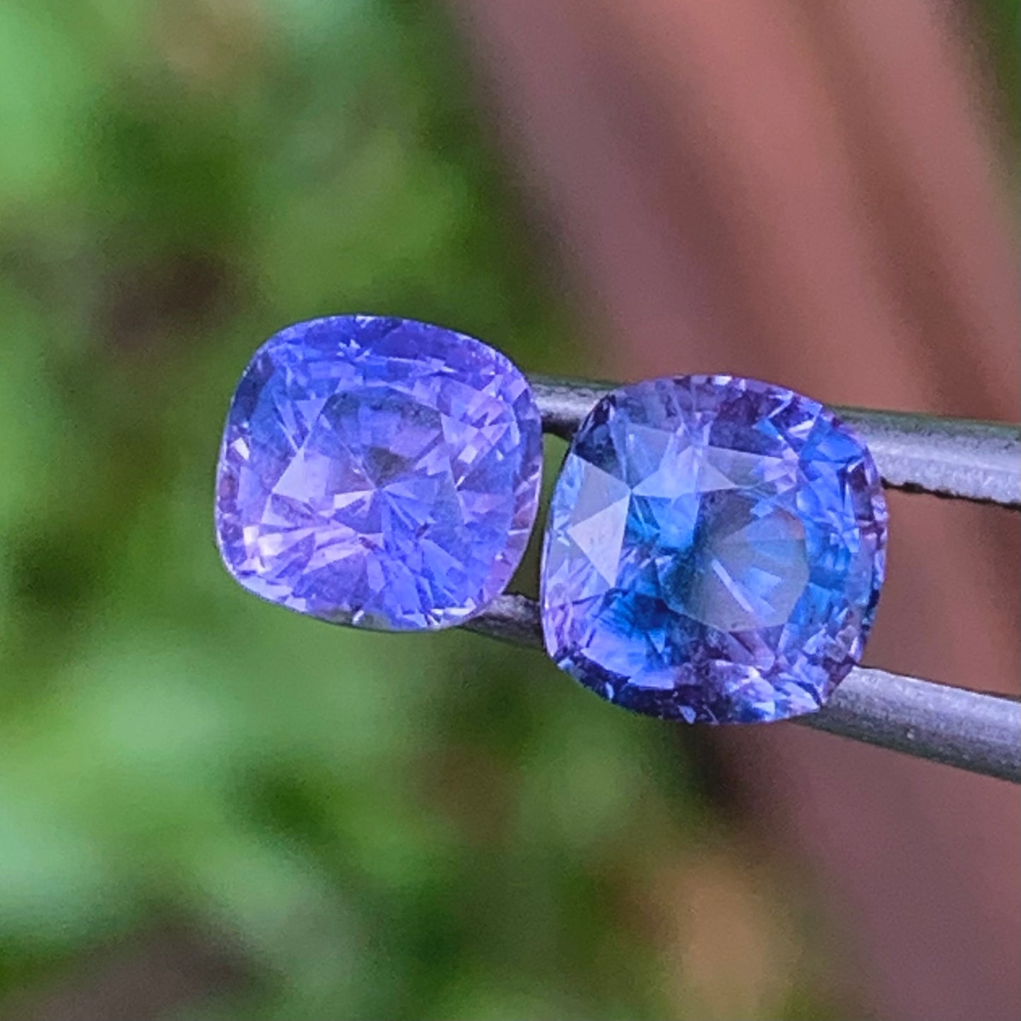 Purple & Blue Bicolor Sapphire Cushions Natural Heated Only Loose Gemstones 2 Ct / 2 Stones From Sri Lanka