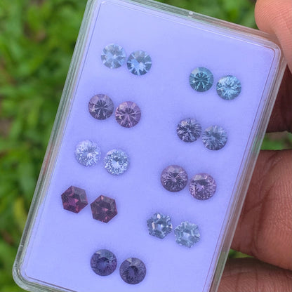 Purple Gray & Teal Spinel Round & Hexagon Pairs 9 Pairs 4.4 - 5.2 mm / 7.47 Ct Natural Loose Gemstones Parcel For Earrings