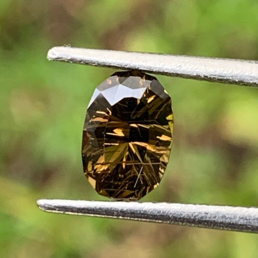 Yellowish Brown Zircon Fantasy Cut / Concave Cut Modified Oval 0.89 Ct Natural Loose Gemstone For Jewelry Making