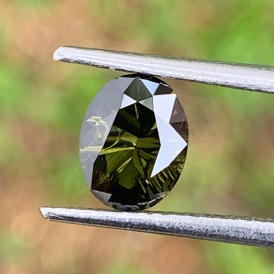 Natural Green Zircon Loose Stone Concave Cut Oval Deep Green Gemstone For jewelry Making 1.05 Ct, 7.4 x to 5.8mm
