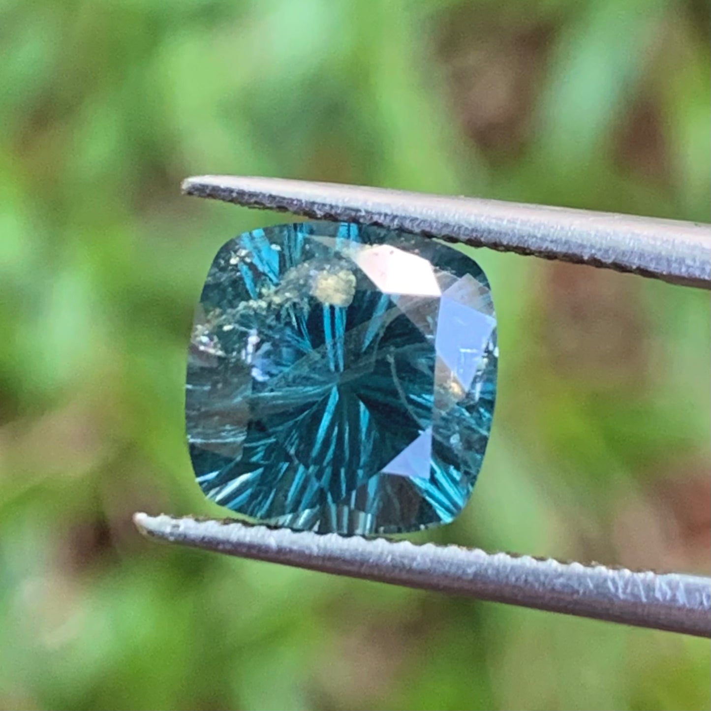 Teal Blue Spinel Concave Fantasy Cut 2.56 Ct Cushion Natural Loose Gemstone