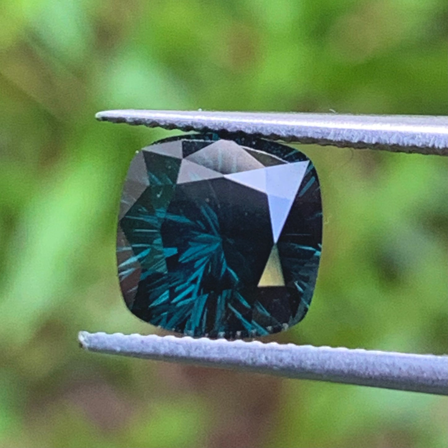 Teal Blue Spinel Concave Fantasy Cut 2.20 Ct Cushion Natural Loose Gemstone