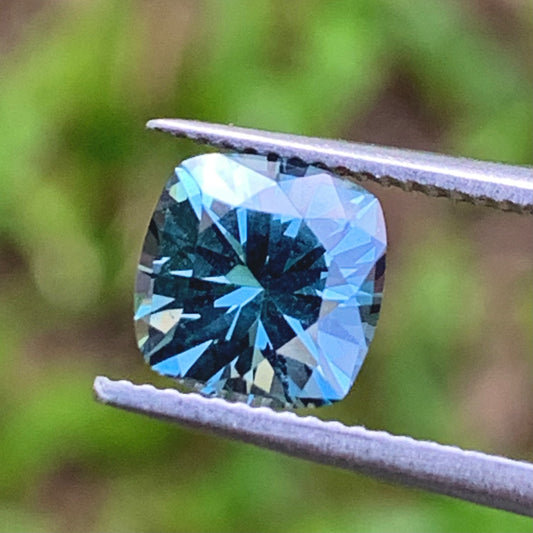 Teal Blue Spinel Concave Fantasy Cut 1.37 Ct Cushion Natural Loose Gemstone