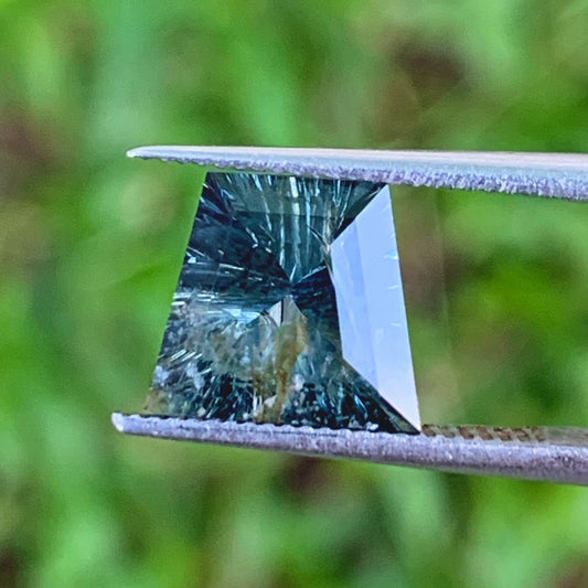 Teal Blue Spinel Concave Fantasy Cut 2.88 Ct Trapezoid Natural Loose Gemstone