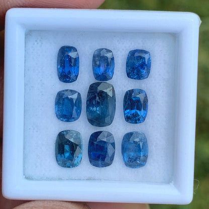 Blue Sapphire Rectangular Cushion Natural Heated 4.67 Ct Loose Gemstone Parcel 9 Stones
