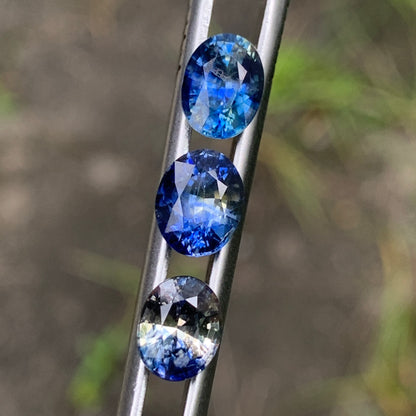 Blue & Yellow Bicolor Sapphire Ovals Natural Heated Only Loose Gemstones 4.30 Ct / 3 Stones From Sri Lanka