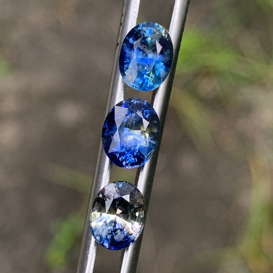 Blue & Yellow Bicolor Sapphire Ovals Natural Heated Only Loose Gemstones 4.30 Ct / 3 Stones From Sri Lanka