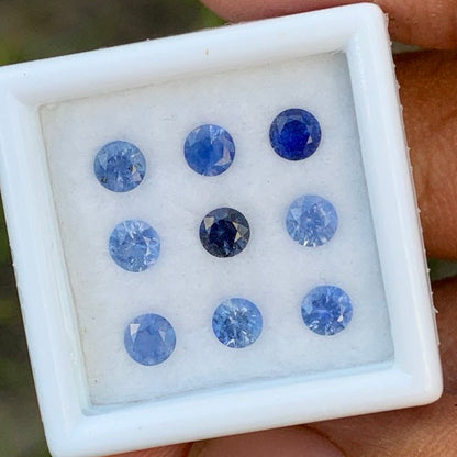 Blue Sapphire 3.5 mm Rounds 1.94 Ct Loose Gemstone Parcel of 9 Stones