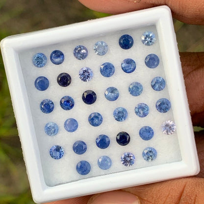 Blue Sapphire 3.3 mm Rounds 5.76 Ct Loose Gemstone Parcel of 34 Stones