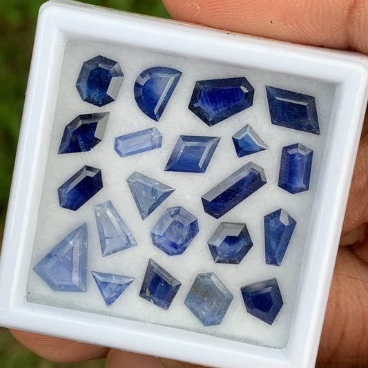 Blue Sapphire Portrait Cut Different Geometric Shape Tablets 10.90 Ct Loose Gemstone Parcel of 21 Stones