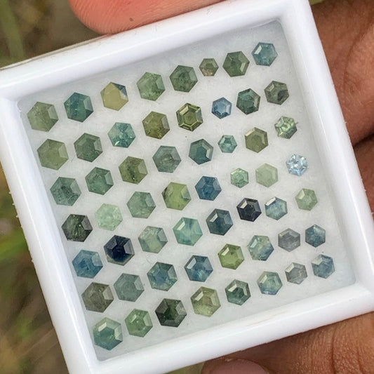 Unheated Green Teal Bluish Sapphire Hexagons Natural Loose Gemstone Parcel 8.51 Ct / 56 Gemstones From Sri Lanka