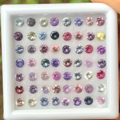 Unheated Sapphire 3 mm Rounds 7.14 Ct Multicolor Loose Gemstone Parcel of 56 Stones