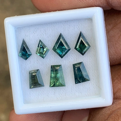 Unheated Sapphire Green Sapphire Kite & Tapered Baguette 3.56 Ct / 7 Natural Loose Gemstone Parcel
