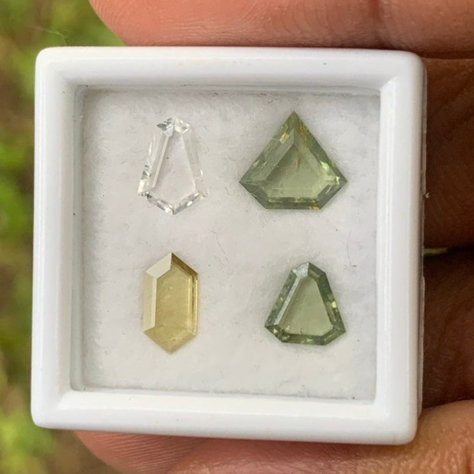 Zircon Portrait Cut Multicolor Geometric Shape Tablets Natural Loose Gemstone Parcel 2.11 Ct / 4 Gemstones From Sri Lanka