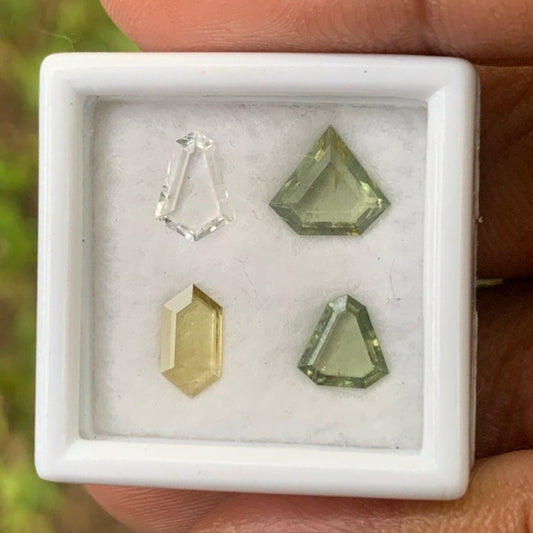 Zircon Portrait Cut Multicolor Geometric Shape Tablets Natural Loose Gemstone Parcel 2.11 Ct / 4 Gemstones From Sri Lanka