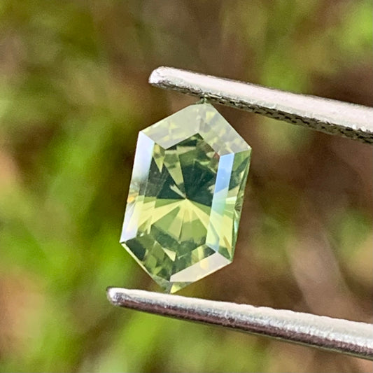 Yellowish Green Zircon Elongated Hexagon Precision Cut 1.23 Ct Ceylon Natural Loose Gemstone
