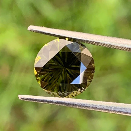 Green Zircon Round 2.84 Ct Concave Cut Natural Heated Only Loose Gemstone