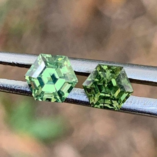 Natural Green Zircon Step Cut Hexagons 1.19 Ct Two Natural Loose Gemstones From Sri Lanka
