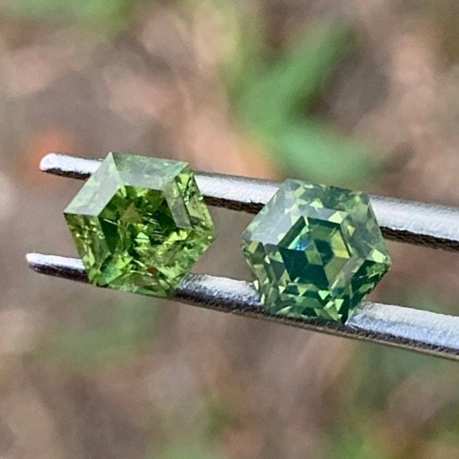 Natural Green Zircon Step Cut 6 mm Hexagon Almost A Pair 2 Ct Natural Loose Gemstones from Sri Lanka