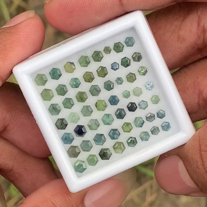 Unheated Green Teal Bluish Sapphire Hexagons Natural Loose Gemstone Parcel 8.51 Ct / 56 Gemstones From Sri Lanka