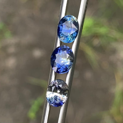 Blue & Yellow Bicolor Sapphire Ovals Natural Heated Only Loose Gemstones 4.30 Ct / 3 Stones From Sri Lanka