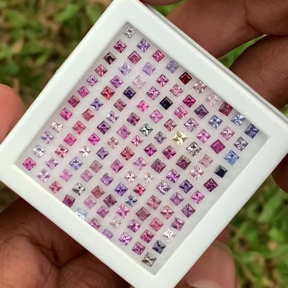 Unheated Sapphire Multicolor 2 - 2.5 mm Princess Cut Square 9.47 Ct / 117 Natural Loose Gemstone Parcel from Sri Lanka