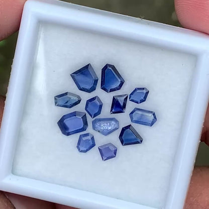 Blue Sapphire Portrait Cut Geometric Shape Tablets 3.08 Ct / 12 Gemstones Loose Gemstone Parcel For Jewelry Making 💎✨