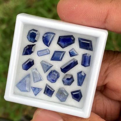 Blue Sapphire Portrait Cut Different Geometric Shape Tablets 10.90 Ct Loose Gemstone Parcel of 21 Stones