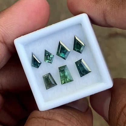Unheated Sapphire Green Sapphire Kite & Tapered Baguette 3.56 Ct / 7 Natural Loose Gemstone Parcel