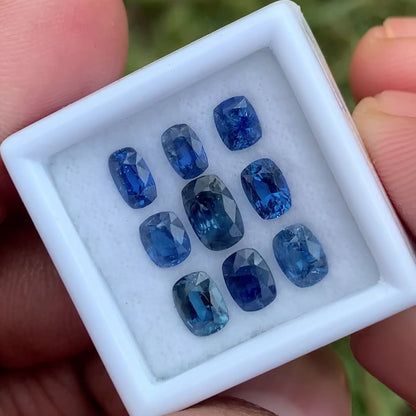 Blue Sapphire Rectangular Cushion Natural Heated 4.67 Ct Loose Gemstone Parcel 9 Stones