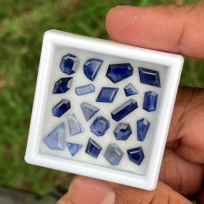 Blue Sapphire Portrait Cut Different Geometric Shape Tablets 10.90 Ct Loose Gemstone Parcel of 21 Stones