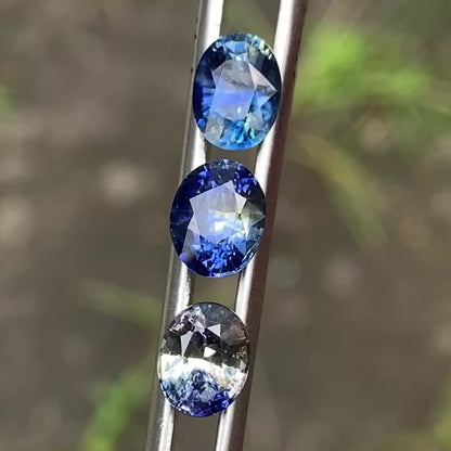 Blue & Yellow Bicolor Sapphire Ovals Natural Heated Only Loose Gemstones 4.30 Ct / 3 Stones From Sri Lanka