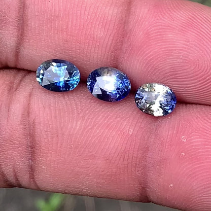 Blue & Yellow Bicolor Sapphire Ovals Natural Heated Only Loose Gemstones 4.30 Ct / 3 Stones From Sri Lanka