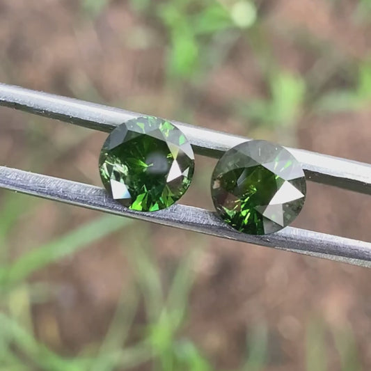 ✨ Green Zircon Round Pair 7.7 mm / 5 Ct Natural Loose Gemstones For Earrings 💎